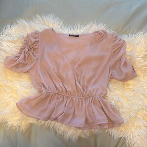 Shinestar Pink Peplum Blouse with Ruffled Sleeves